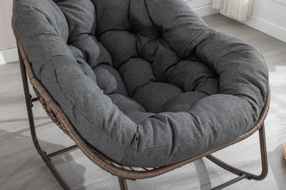 Outdoor Rattan Rocking Chair,Padded Cushion Rocker Recliner Chair Outdoor for Front Porch, Living Room, Patio, Garden, Grey - 1st Choice Furniture Direct