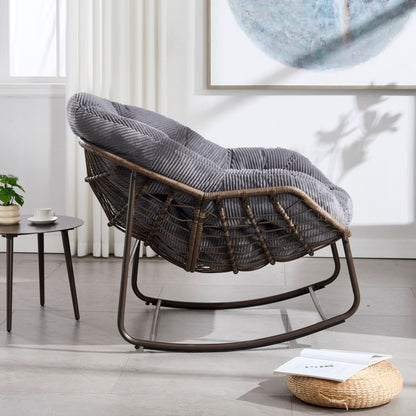Outdoor Rattan Rocking Chair,Padded Cushion Rocker Recliner Chair Outdoor for Front Porch, Living Room, Patio, Garden, Grey - 1st Choice Furniture Direct