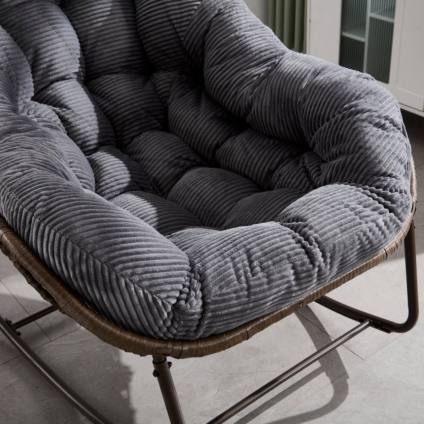 Outdoor Rattan Rocking Chair,Padded Cushion Rocker Recliner Chair Outdoor for Front Porch, Living Room, Patio, Garden, Grey - 1st Choice Furniture Direct