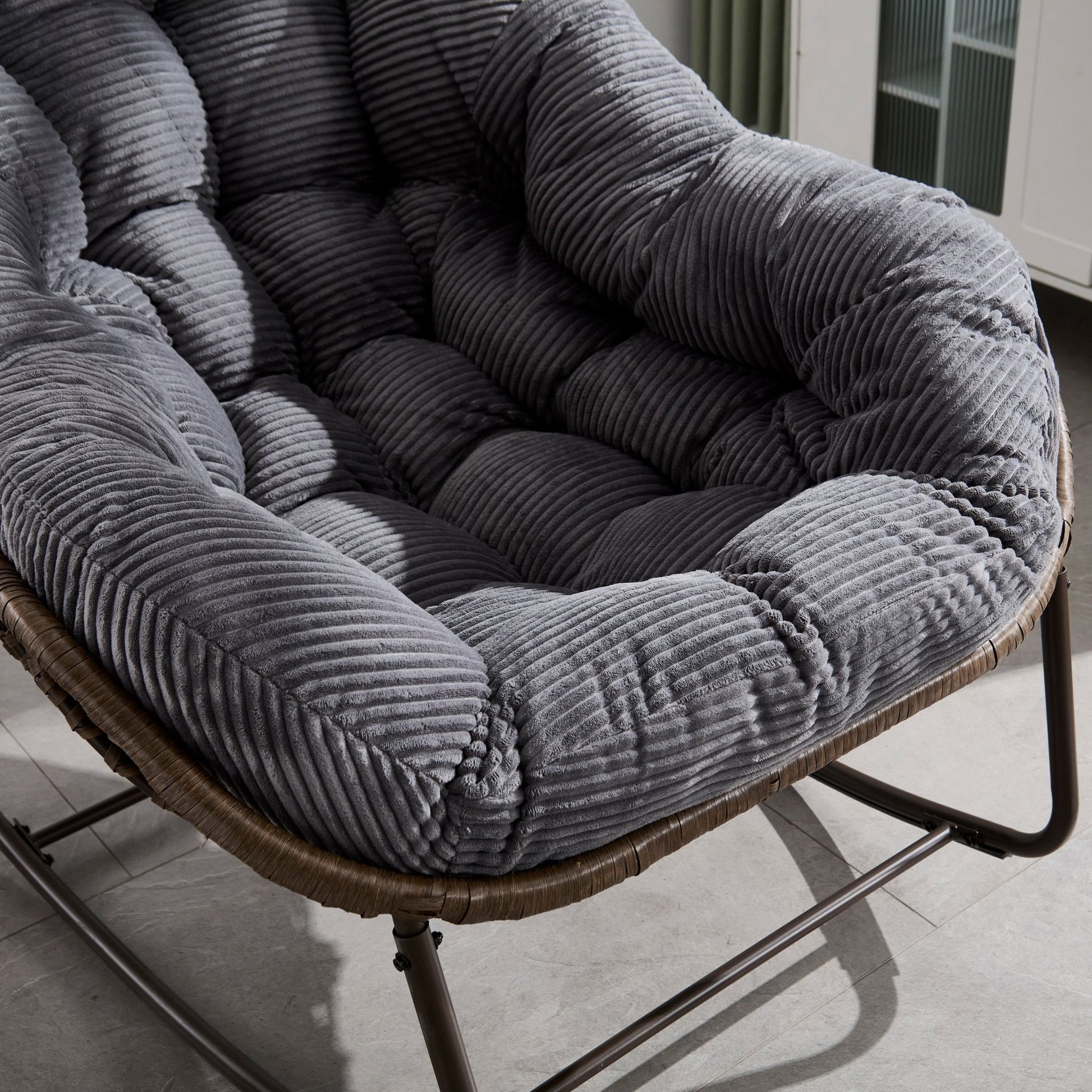 Outdoor Rattan Rocking Chair,Padded Cushion Rocker Recliner Chair Outdoor for Front Porch, Living Room, Patio, Garden, Grey - 1st Choice Furniture Direct