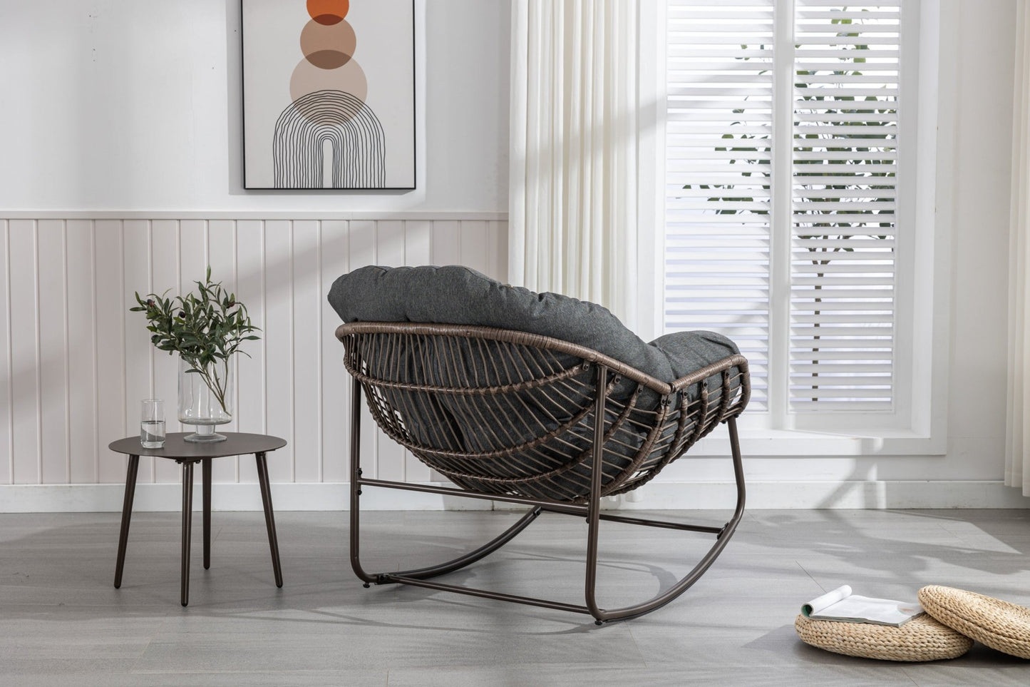 Outdoor Rattan Rocking Chair,Padded Cushion Rocker Recliner Chair Outdoor for Front Porch, Living Room, Patio, Garden, Grey - 1st Choice Furniture Direct