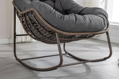 Outdoor Rattan Rocking Chair,Padded Cushion Rocker Recliner Chair Outdoor for Front Porch, Living Room, Patio, Garden, Grey - 1st Choice Furniture Direct