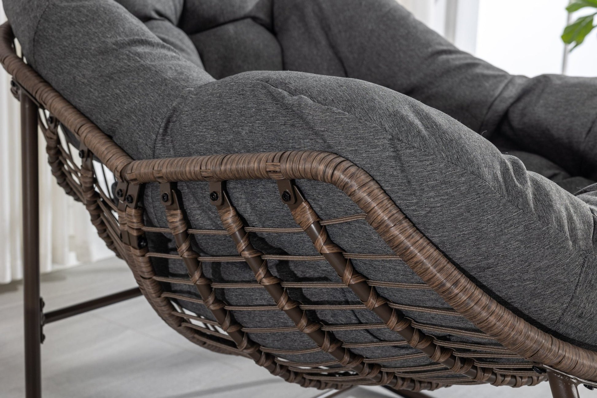 Outdoor Rattan Rocking Chair,Padded Cushion Rocker Recliner Chair Outdoor for Front Porch, Living Room, Patio, Garden, Grey - 1st Choice Furniture Direct