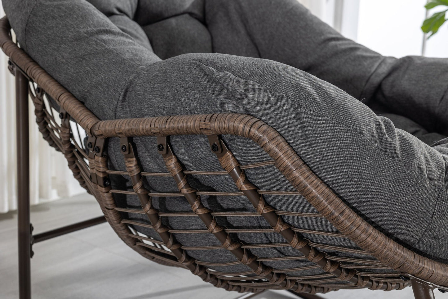 Outdoor Rattan Rocking Chair,Padded Cushion Rocker Recliner Chair Outdoor for Front Porch, Living Room, Patio, Garden, Grey - 1st Choice Furniture Direct