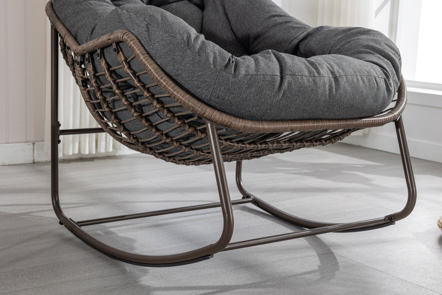 Outdoor Rattan Rocking Chair,Padded Cushion Rocker Recliner Chair Outdoor for Front Porch, Living Room, Patio, Garden, Grey - 1st Choice Furniture Direct