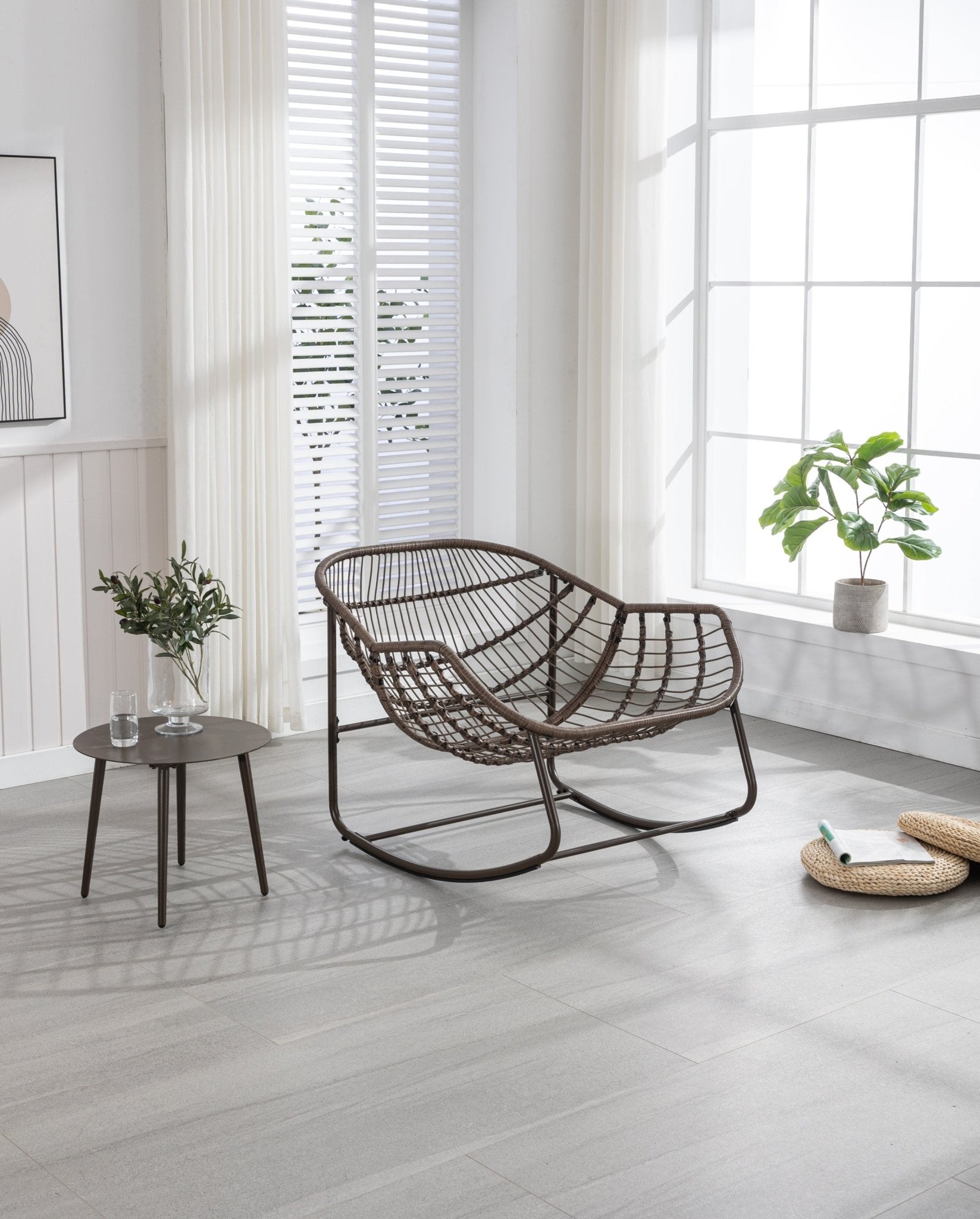 Outdoor Rattan Rocking Chair,Padded Cushion Rocker Recliner Chair Outdoor for Front Porch, Living Room, Patio, Garden, Grey - 1st Choice Furniture Direct