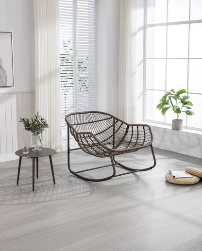 Outdoor Rattan Rocking Chair,Padded Cushion Rocker Recliner Chair Outdoor for Front Porch, Living Room, Patio, Garden, Grey - 1st Choice Furniture Direct