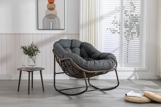 Outdoor Rattan Rocking Chair,Padded Cushion Rocker Recliner Chair Outdoor for Front Porch, Living Room, Patio, Garden, Grey - 1st Choice Furniture Direct
