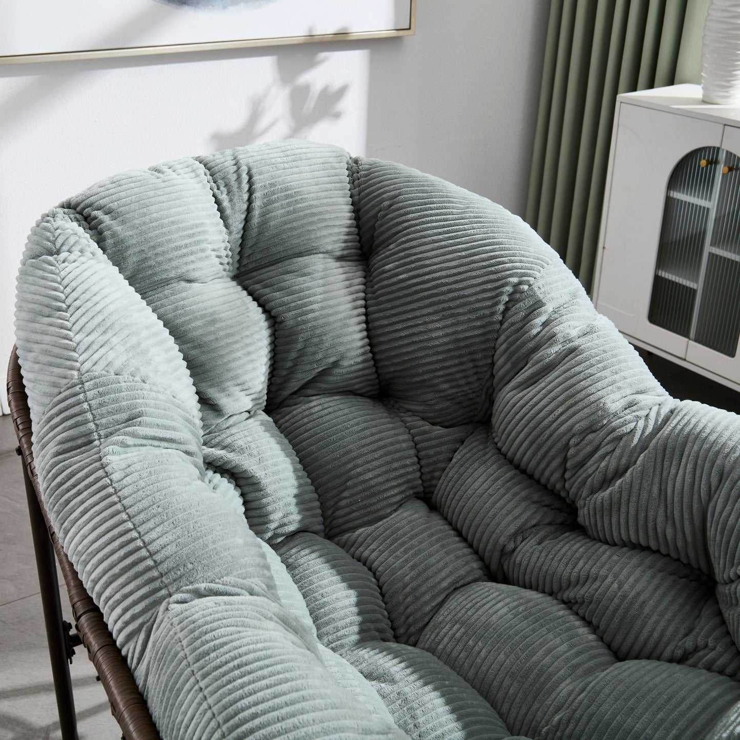Outdoor Rattan Rocking Chair,Padded Cushion Rocker Recliner Chair Outdoor for Front Porch, Living Room, Patio, Garden, Light Green - 1st Choice Furniture Direct