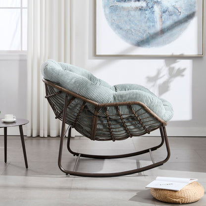 Outdoor Rattan Rocking Chair,Padded Cushion Rocker Recliner Chair Outdoor for Front Porch, Living Room, Patio, Garden, Light Green - 1st Choice Furniture Direct