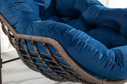 Outdoor Rattan Rocking Chair,Padded Cushion Rocker Recliner Chair Outdoor for Front Porch, Living Room, Patio, Garden, Navy Blue - 1st Choice Furniture Direct