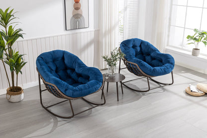 Outdoor Rattan Rocking Chair,Padded Cushion Rocker Recliner Chair Outdoor for Front Porch, Living Room, Patio, Garden, Navy Blue - 1st Choice Furniture Direct