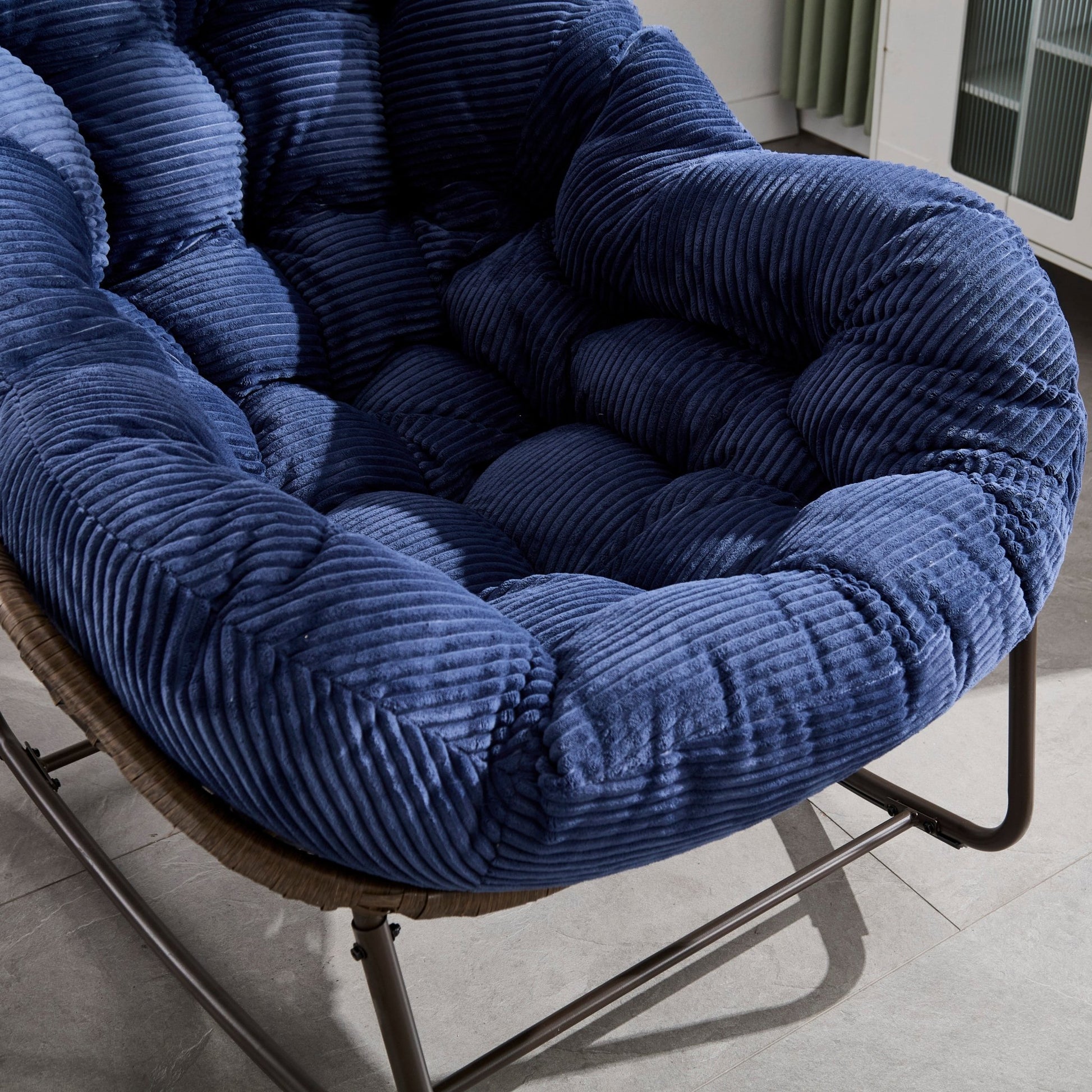 Outdoor Rattan Rocking Chair,Padded Cushion Rocker Recliner Chair Outdoor for Front Porch, Living Room, Patio, Garden, Navy blue - 1st Choice Furniture Direct
