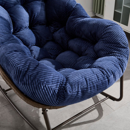 Outdoor Rattan Rocking Chair,Padded Cushion Rocker Recliner Chair Outdoor for Front Porch, Living Room, Patio, Garden, Navy blue - 1st Choice Furniture Direct