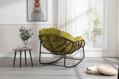Outdoor Rattan Rocking Chair,Padded Cushion Rocker Recliner Chair Outdoor for Front Porch, Living Room, Patio, Garden, Olive Green - 1st Choice Furniture Direct