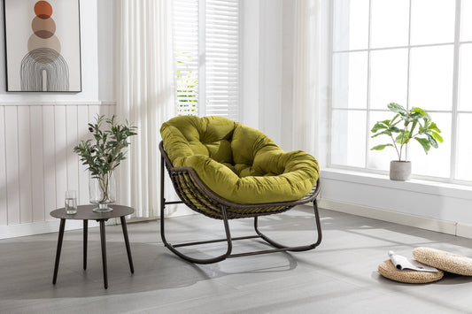 Outdoor Rattan Rocking Chair,Padded Cushion Rocker Recliner Chair Outdoor for Front Porch, Living Room, Patio, Garden, Olive Green - 1st Choice Furniture Direct