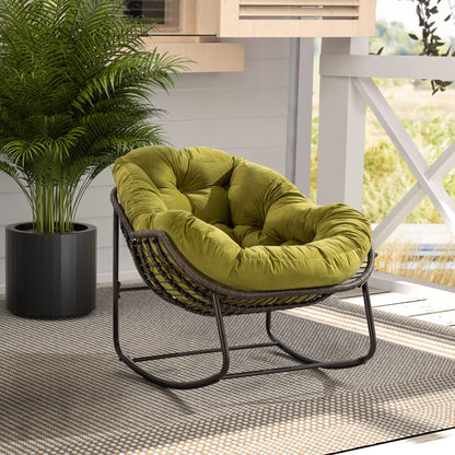 Outdoor Rattan Rocking Chair,Padded Cushion Rocker Recliner Chair Outdoor for Front Porch, Living Room, Patio, Garden, Olive Green - 1st Choice Furniture Direct