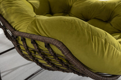 Outdoor Rattan Rocking Chair,Padded Cushion Rocker Recliner Chair Outdoor for Front Porch, Living Room, Patio, Garden, Olive Green - 1st Choice Furniture Direct