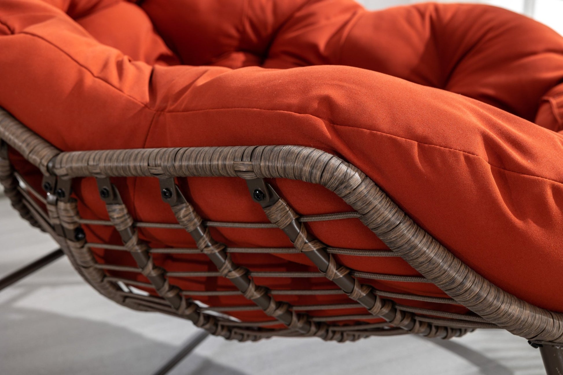 Outdoor Rattan Rocking Chair,Padded Cushion Rocker Recliner Chair Outdoor for Front Porch, Living Room, Patio, Garden, Orange - 1st Choice Furniture Direct
