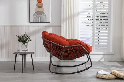Outdoor Rattan Rocking Chair,Padded Cushion Rocker Recliner Chair Outdoor for Front Porch, Living Room, Patio, Garden, Orange - 1st Choice Furniture Direct
