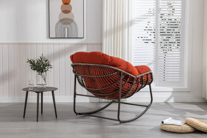Outdoor Rattan Rocking Chair,Padded Cushion Rocker Recliner Chair Outdoor for Front Porch, Living Room, Patio, Garden, Orange - 1st Choice Furniture Direct