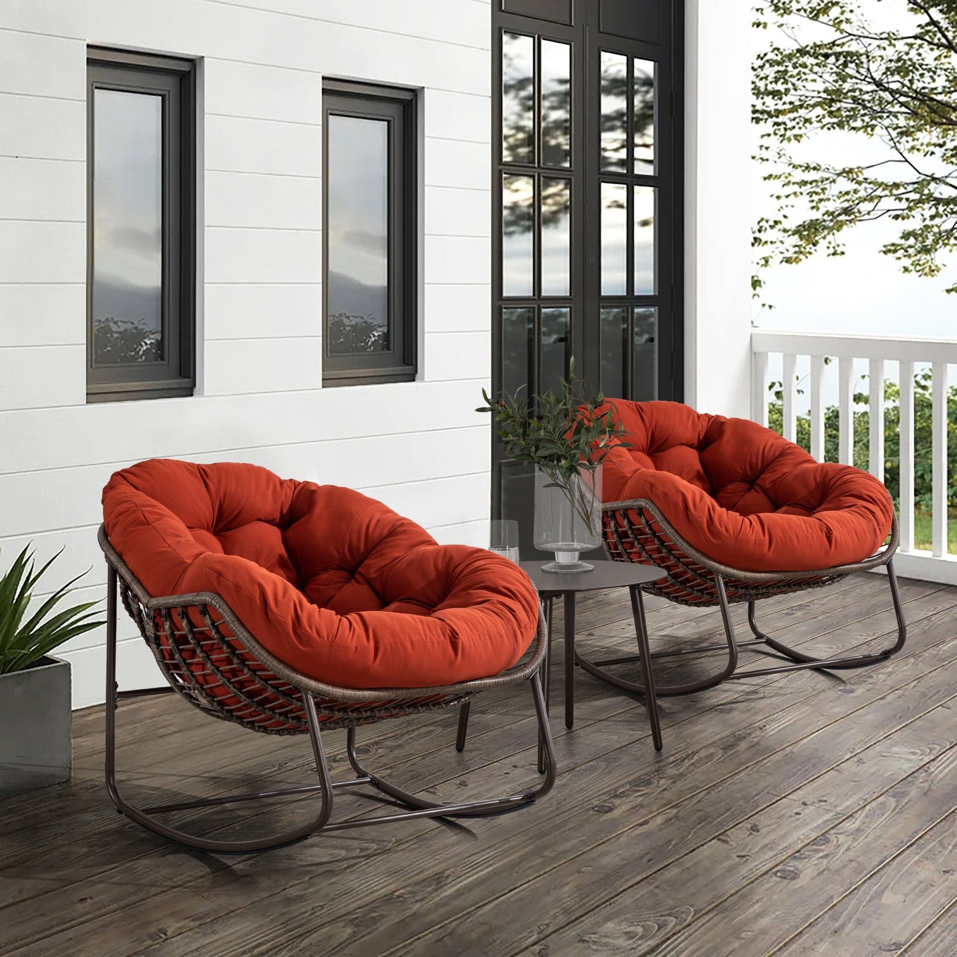 Outdoor Rattan Rocking Chair,Padded Cushion Rocker Recliner Chair Outdoor for Front Porch, Living Room, Patio, Garden, Orange - 1st Choice Furniture Direct