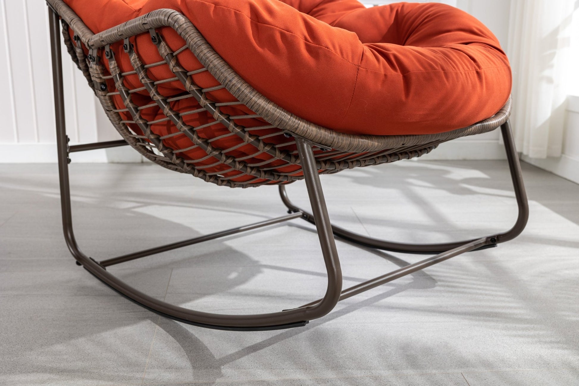 Outdoor Rattan Rocking Chair,Padded Cushion Rocker Recliner Chair Outdoor for Front Porch, Living Room, Patio, Garden, Orange - 1st Choice Furniture Direct