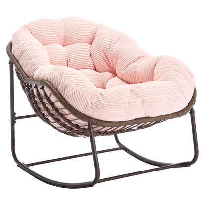 Outdoor Rattan Rocking Chair,Padded Cushion Rocker Recliner Chair Outdoor for Front Porch, Living Room, Patio, Garden, Pink - 1st Choice Furniture Direct