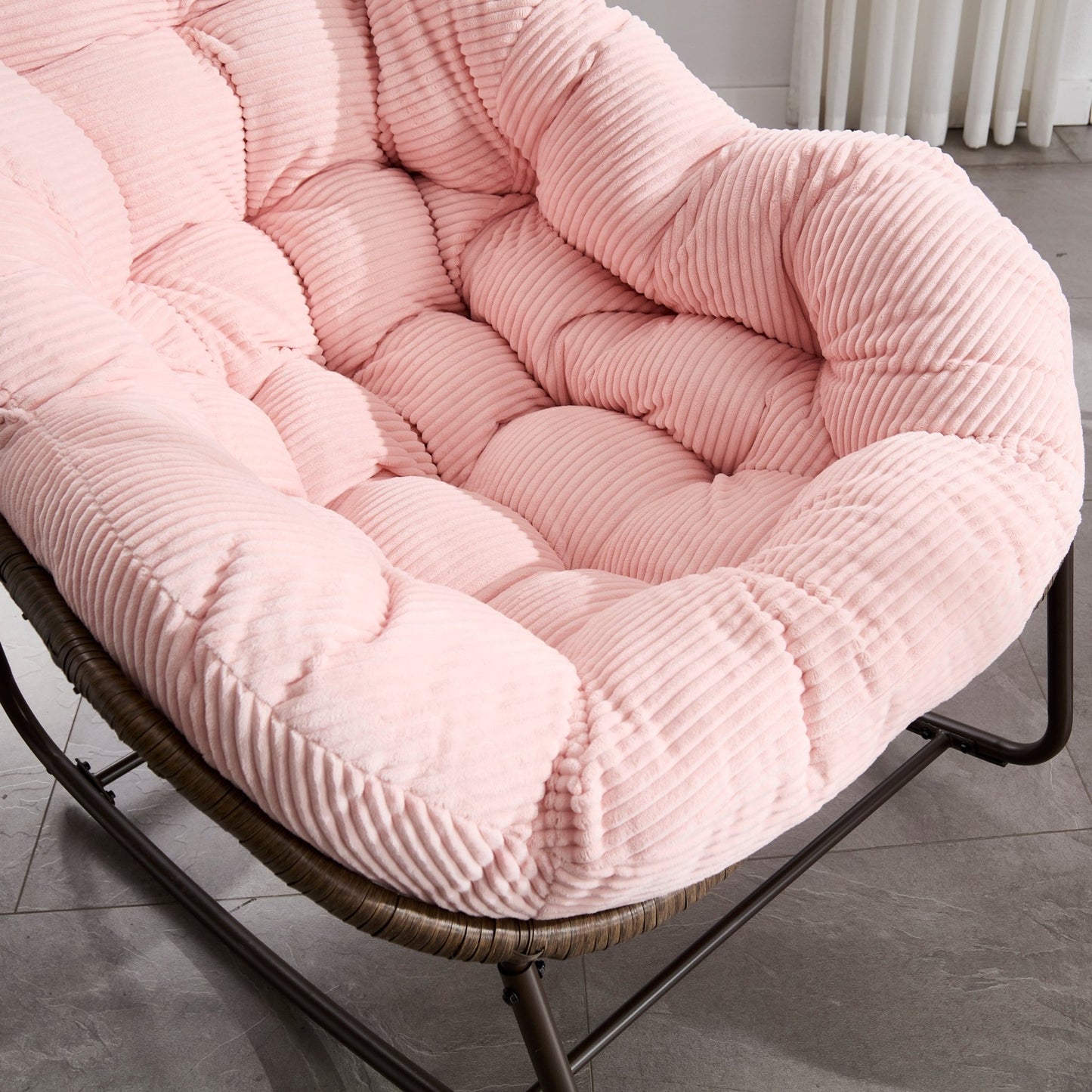 Outdoor Rattan Rocking Chair,Padded Cushion Rocker Recliner Chair Outdoor for Front Porch, Living Room, Patio, Garden, Pink - 1st Choice Furniture Direct