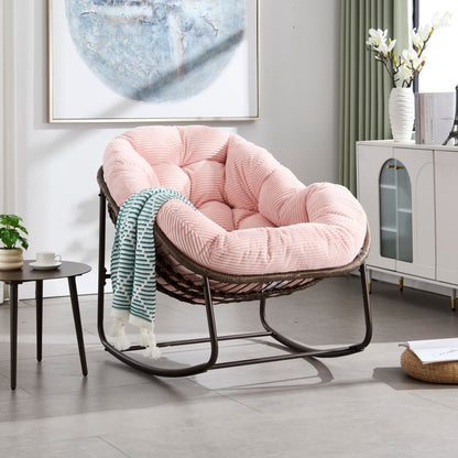 Outdoor Rattan Rocking Chair,Padded Cushion Rocker Recliner Chair Outdoor for Front Porch, Living Room, Patio, Garden, Pink - 1st Choice Furniture Direct