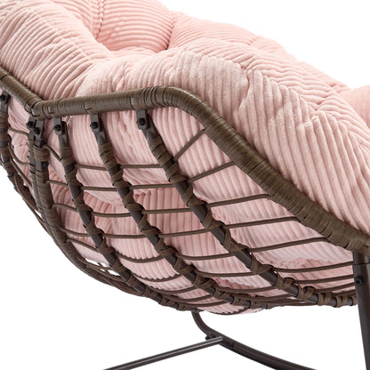 Outdoor Rattan Rocking Chair,Padded Cushion Rocker Recliner Chair Outdoor for Front Porch, Living Room, Patio, Garden, Pink - 1st Choice Furniture Direct