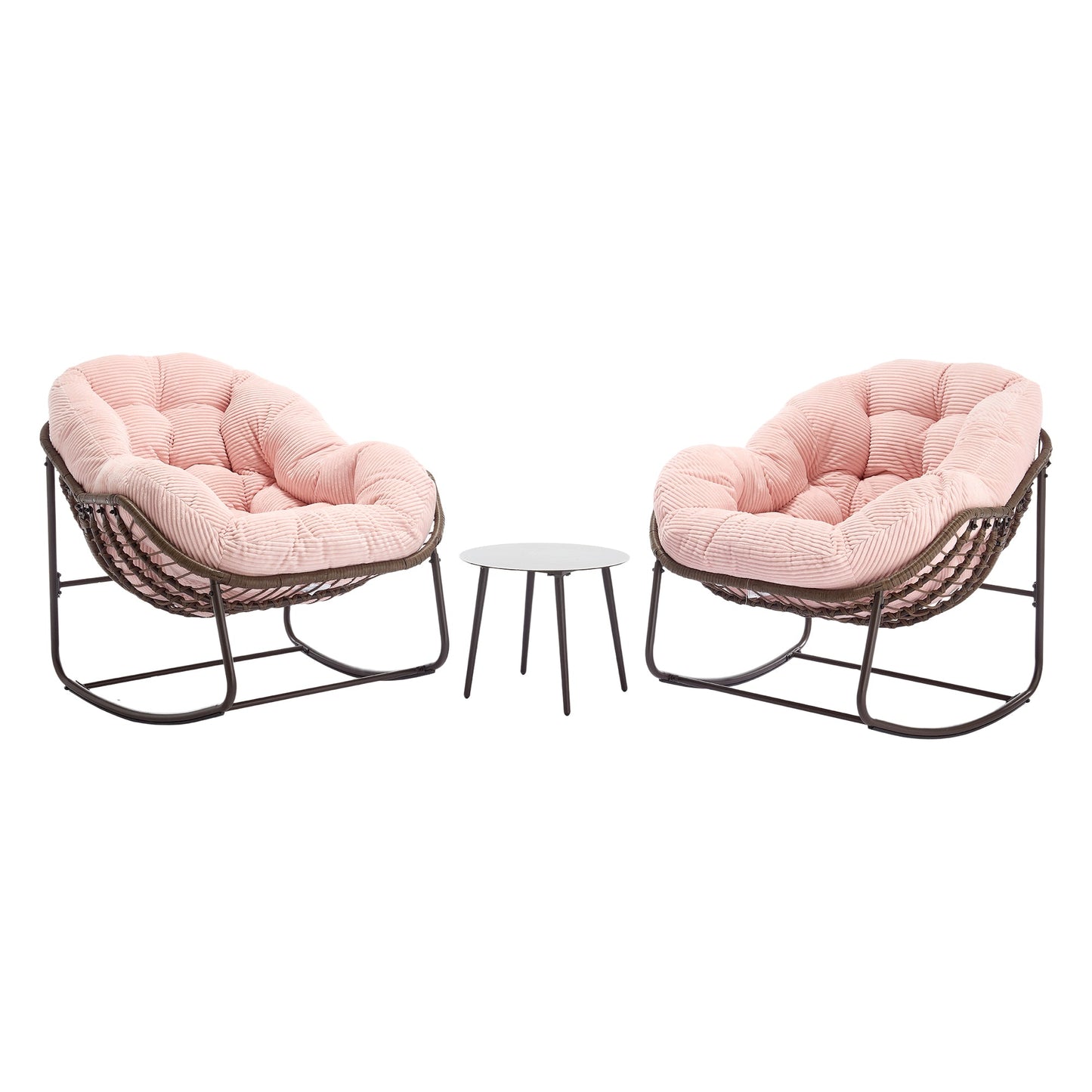 Outdoor Rattan Rocking Chair,Padded Cushion Rocker Recliner Chair Outdoor for Front Porch, Living Room, Patio, Garden, Pink - 1st Choice Furniture Direct