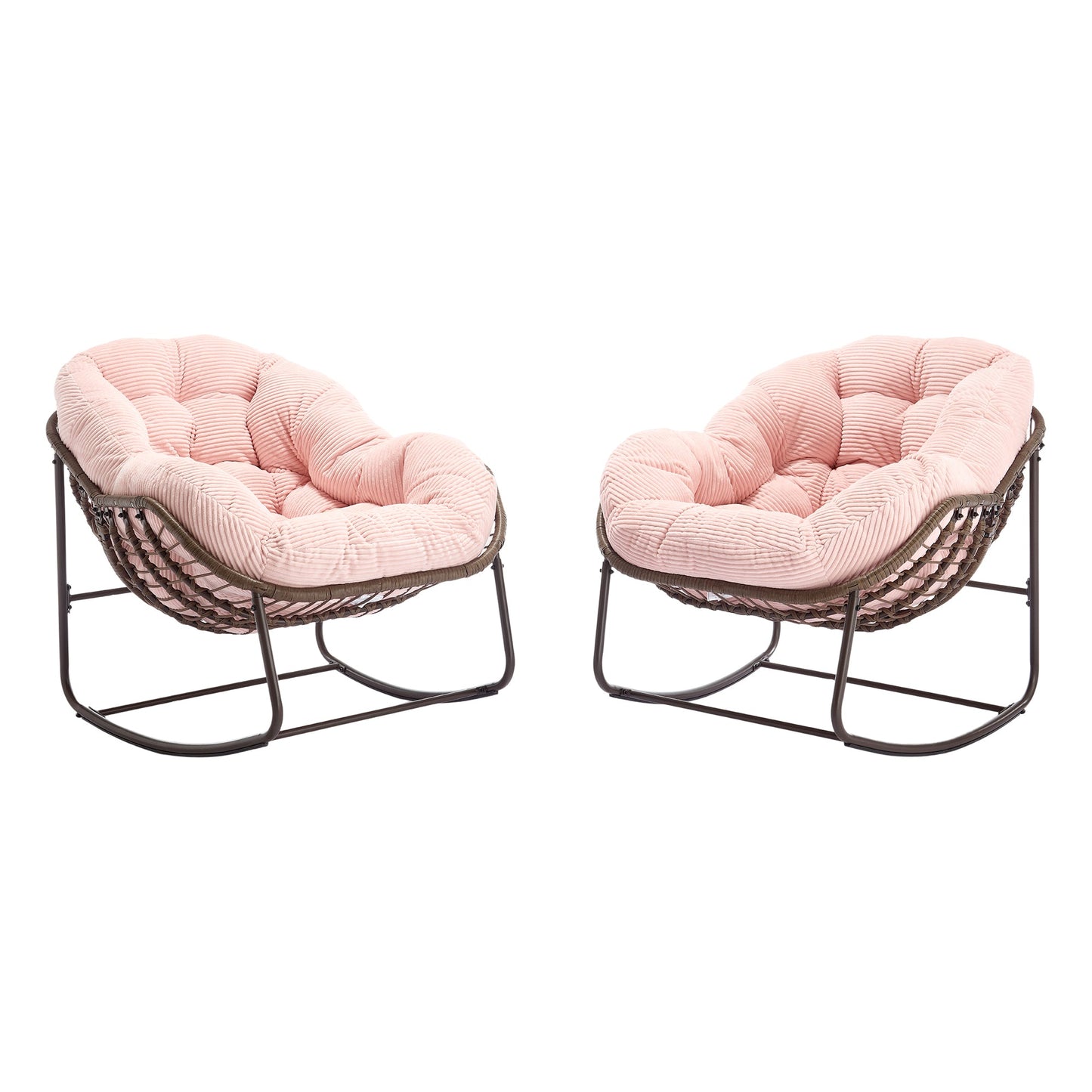 Outdoor Rattan Rocking Chair,Padded Cushion Rocker Recliner Chair Outdoor for Front Porch, Living Room, Patio, Garden, Pink - 1st Choice Furniture Direct
