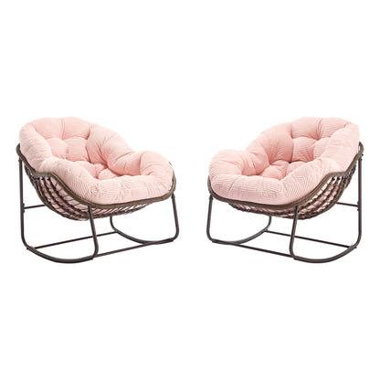 Outdoor Rattan Rocking Chair,Padded Cushion Rocker Recliner Chair Outdoor for Front Porch, Living Room, Patio, Garden, Pink - 1st Choice Furniture Direct