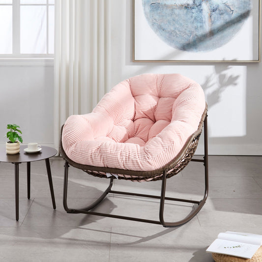 Outdoor Rattan Rocking Chair,Padded Cushion Rocker Recliner Chair Outdoor for Front Porch, Living Room, Patio, Garden, Pink - 1st Choice Furniture Direct