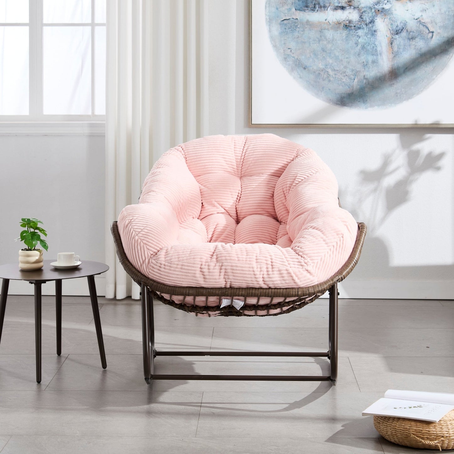 Outdoor Rattan Rocking Chair,Padded Cushion Rocker Recliner Chair Outdoor for Front Porch, Living Room, Patio, Garden, Pink - 1st Choice Furniture Direct