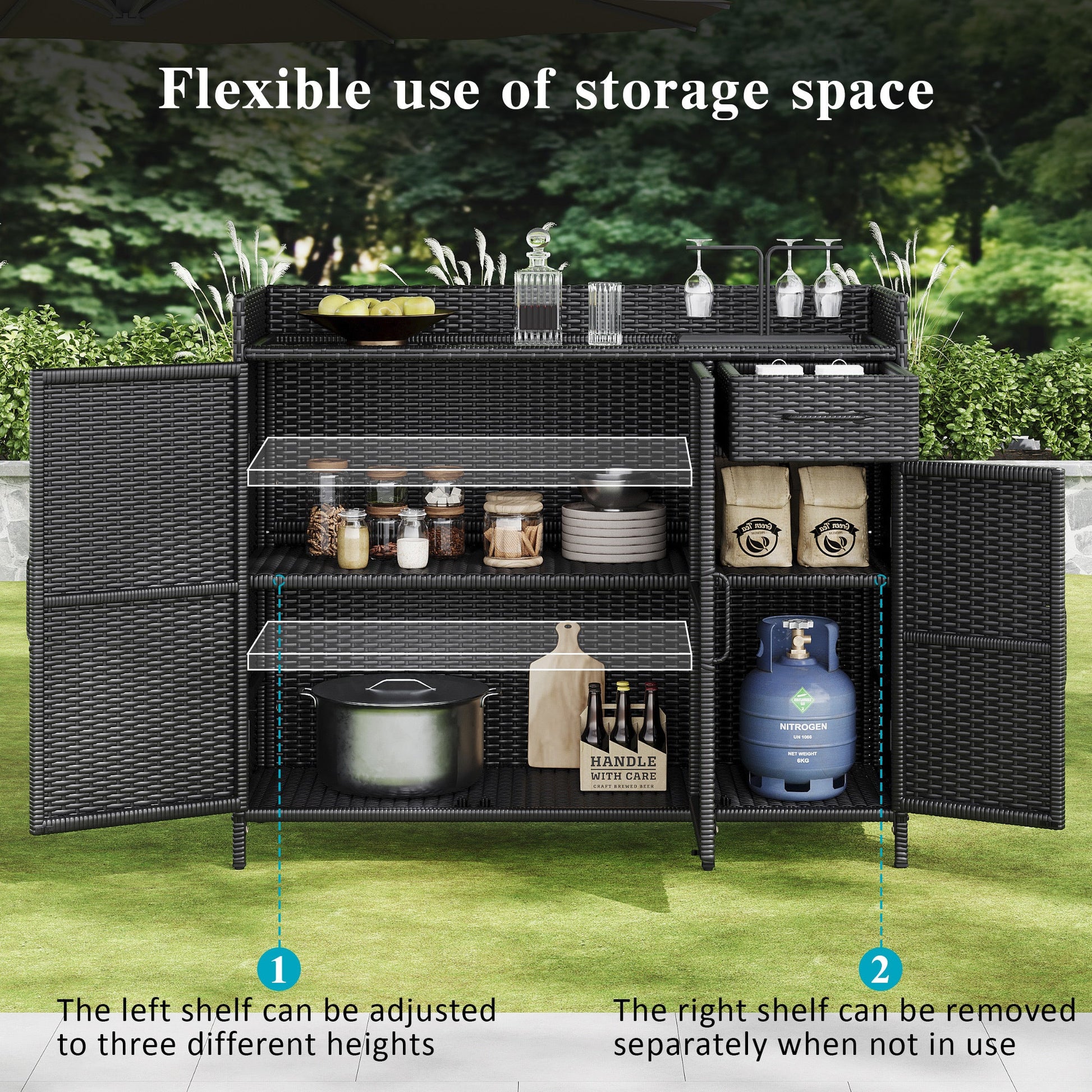 Outdoor Rattan Storage Cabinet with Glass Top | 3 Door Patio Buffet & Indoor Storage Console - 1st Choice Furniture Direct