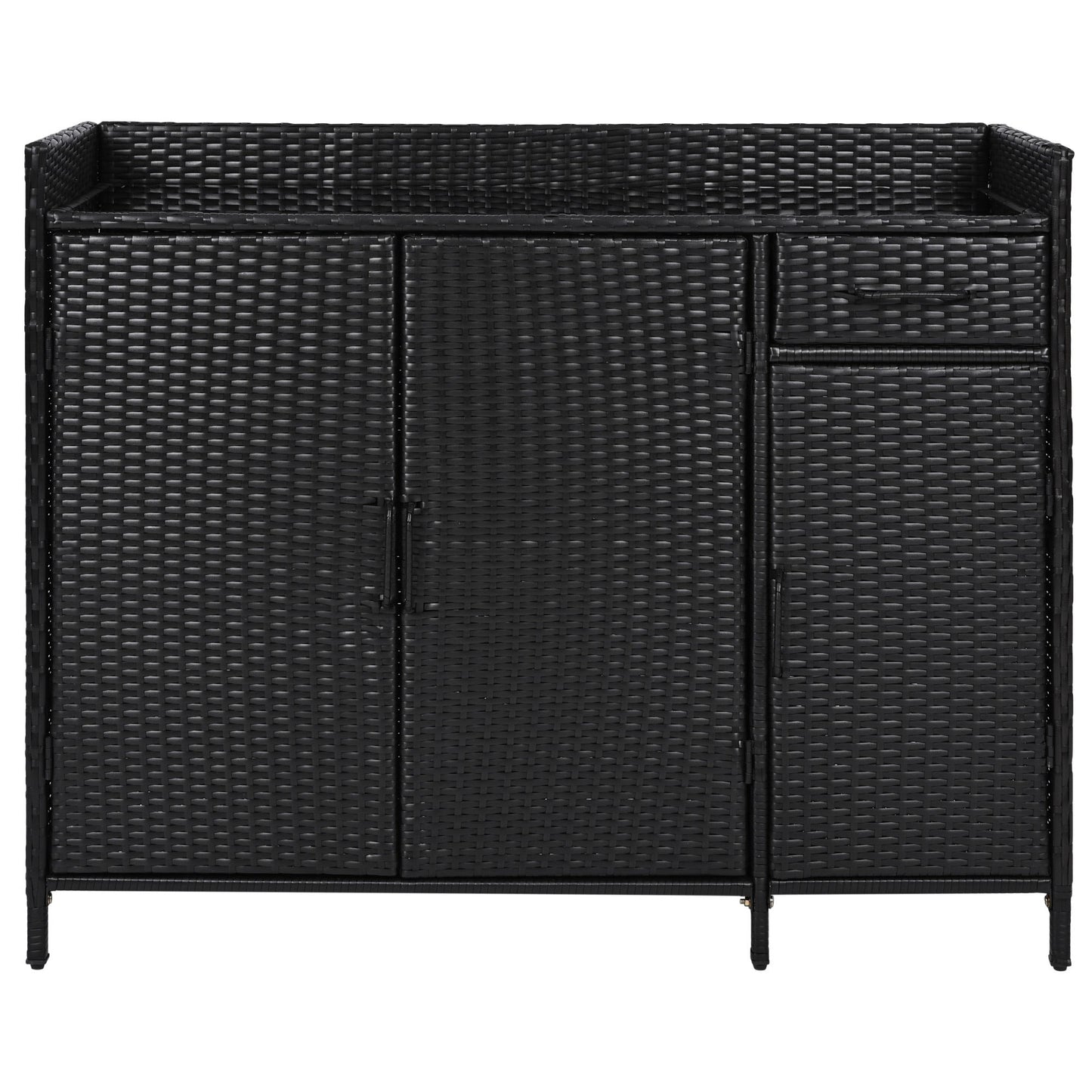 Outdoor Rattan Storage Cabinet with Glass Top | 3 Door Patio Buffet & Indoor Storage Console - 1st Choice Furniture Direct