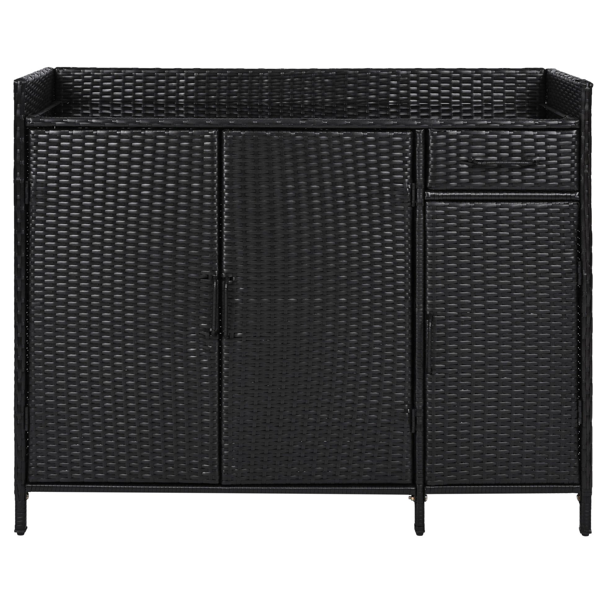 Outdoor Rattan Storage Cabinet with Glass Top | 3 Door Patio Buffet & Indoor Storage Console - 1st Choice Furniture Direct