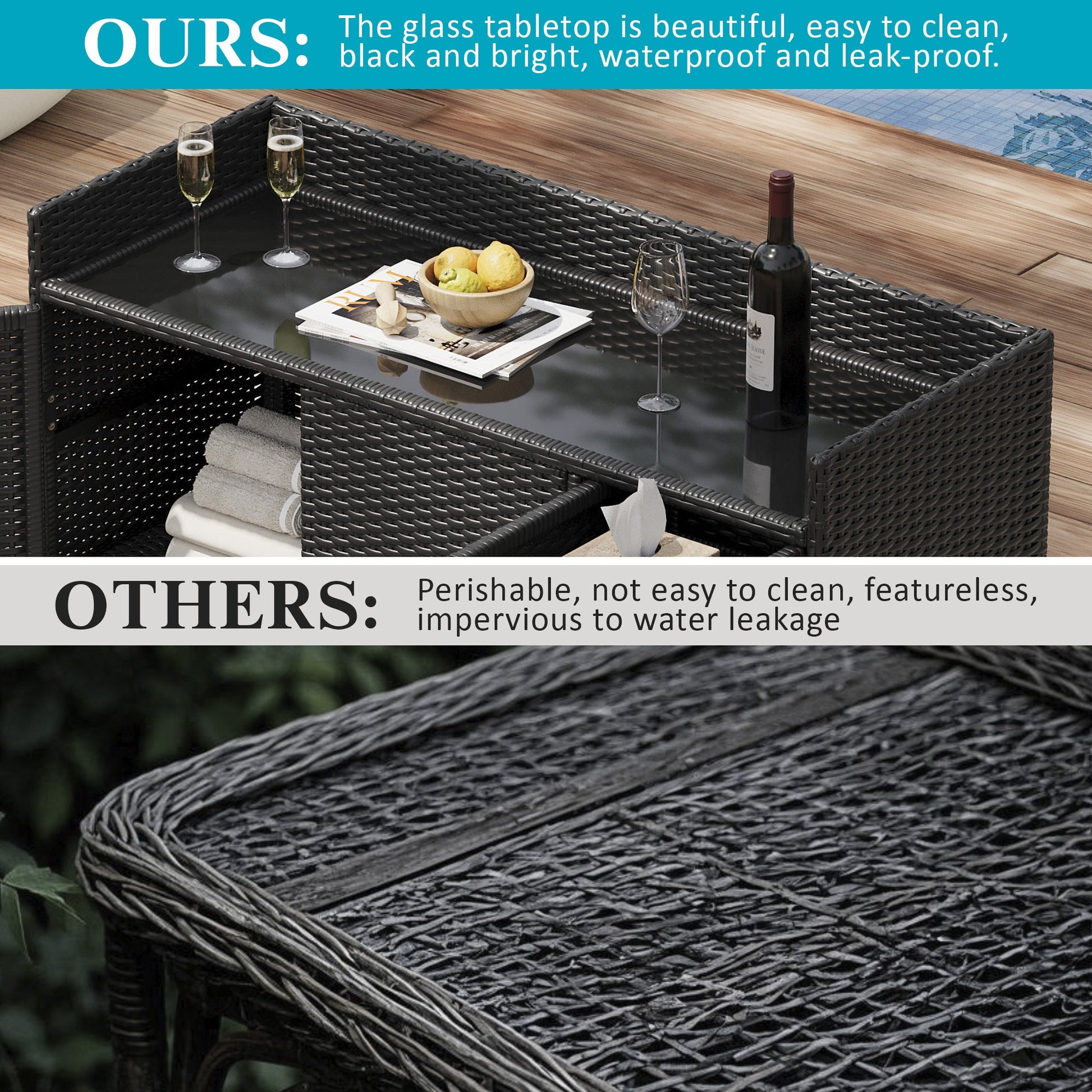 Outdoor Rattan Storage Cabinet with Glass Top | 3 Door Patio Buffet & Indoor Storage Console - 1st Choice Furniture Direct