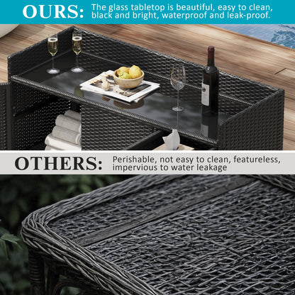 Outdoor Rattan Storage Cabinet with Glass Top | 3 Door Patio Buffet & Indoor Storage Console - 1st Choice Furniture Direct