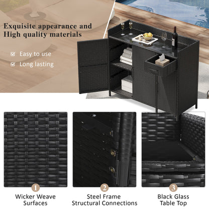 Outdoor Rattan Storage Cabinet with Glass Top | 3 Door Patio Buffet & Indoor Storage Console - 1st Choice Furniture Direct