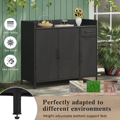 Outdoor Rattan Storage Cabinet with Glass Top | 3 Door Patio Buffet & Indoor Storage Console - 1st Choice Furniture Direct