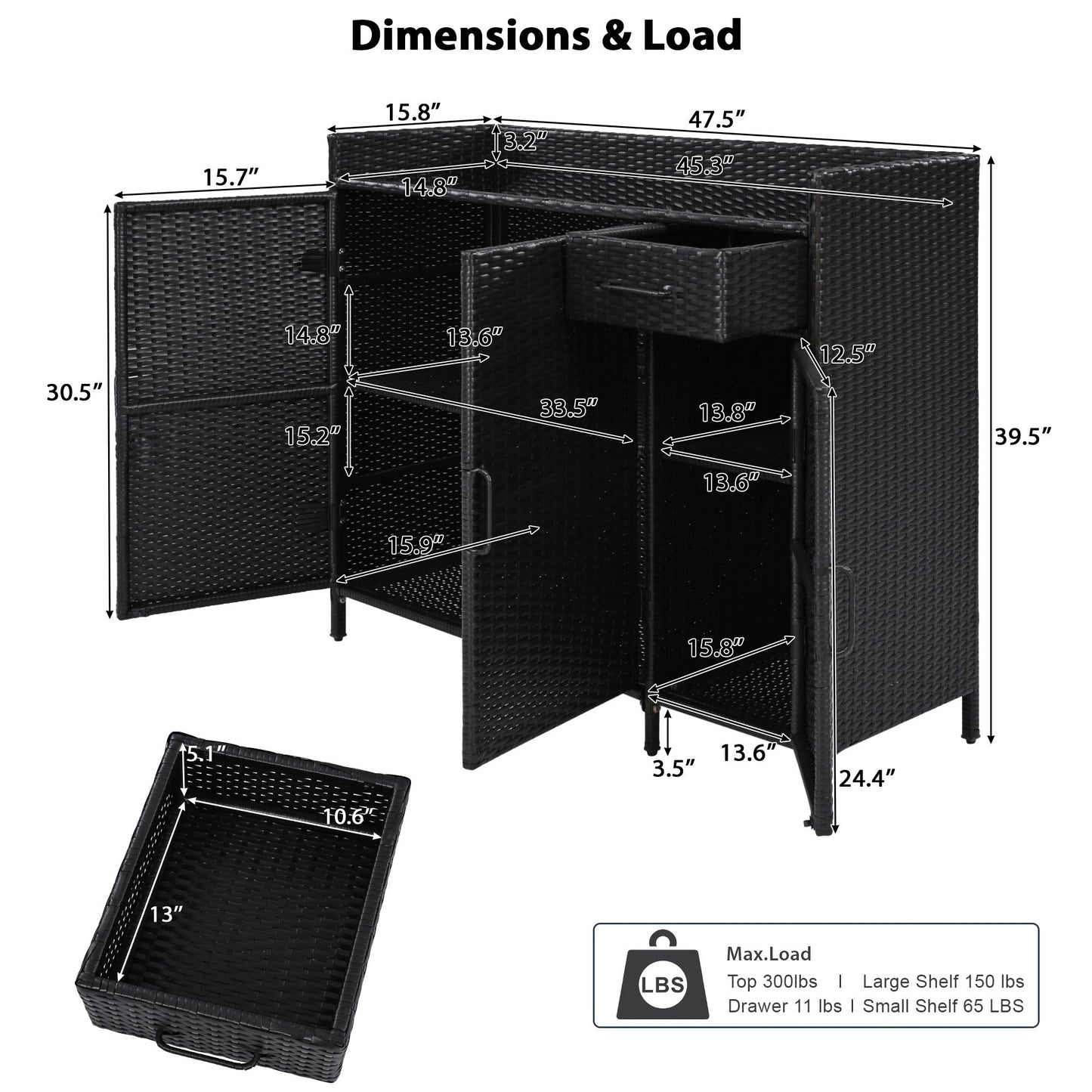 Outdoor Rattan Storage Cabinet with Glass Top | 3 Door Patio Buffet & Indoor Storage Console - 1st Choice Furniture Direct