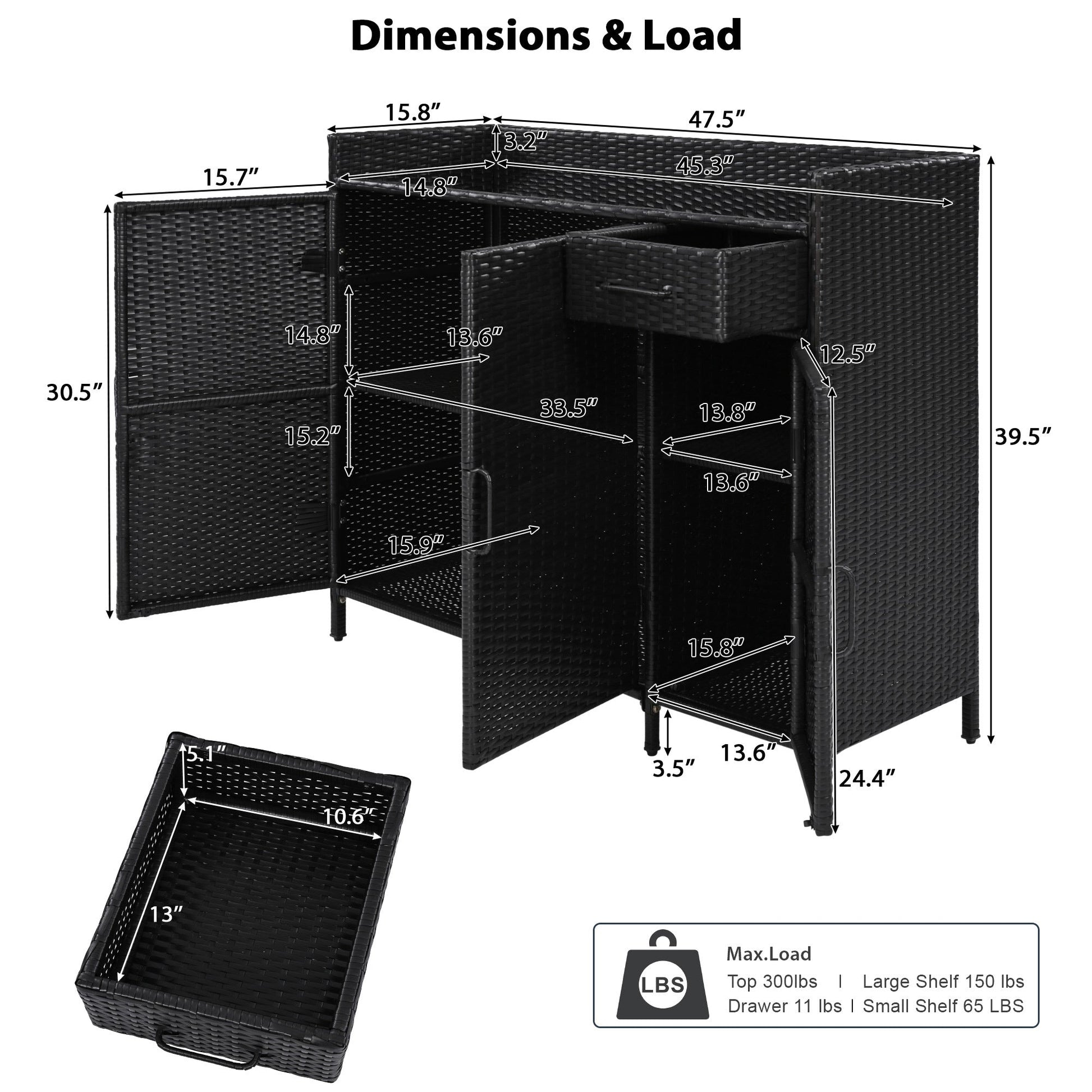 Outdoor Rattan Storage Cabinet with Glass Top | 3 Door Patio Buffet & Indoor Storage Console - 1st Choice Furniture Direct