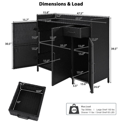 Outdoor Rattan Storage Cabinet with Glass Top | 3 Door Patio Buffet & Indoor Storage Console - 1st Choice Furniture Direct