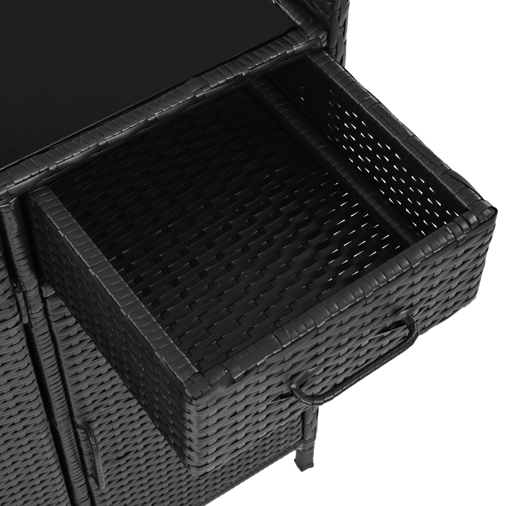 Outdoor Rattan Storage Cabinet with Glass Top | 3 Door Patio Buffet & Indoor Storage Console - 1st Choice Furniture Direct