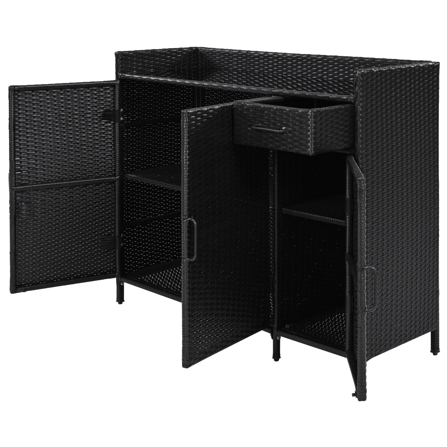 Outdoor Rattan Storage Cabinet with Glass Top | 3 Door Patio Buffet & Indoor Storage Console - 1st Choice Furniture Direct