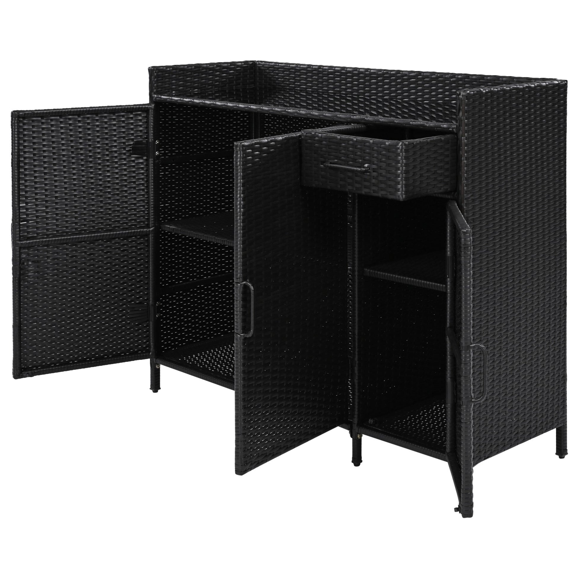 Outdoor Rattan Storage Cabinet with Glass Top | 3 Door Patio Buffet & Indoor Storage Console - 1st Choice Furniture Direct