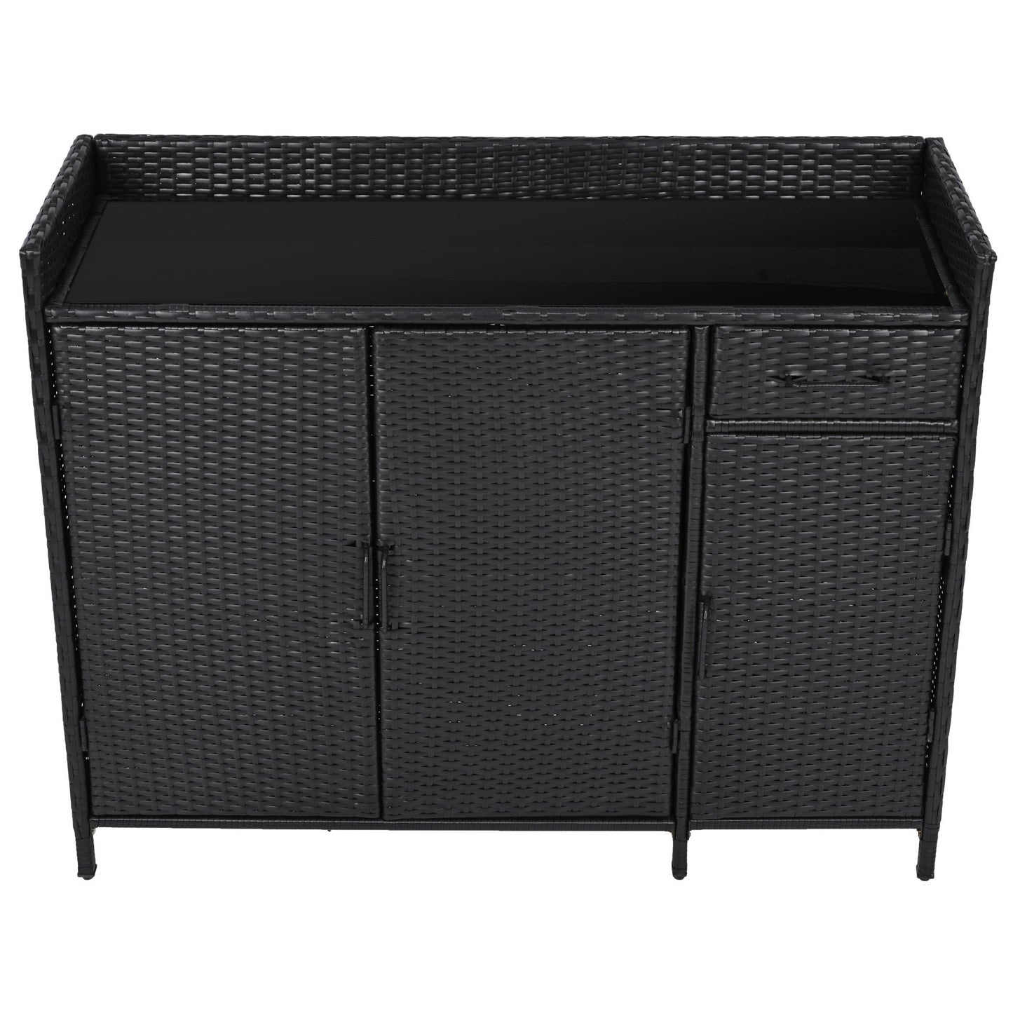 Outdoor Rattan Storage Cabinet with Glass Top | 3 Door Patio Buffet & Indoor Storage Console - 1st Choice Furniture Direct